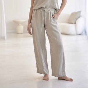 Eadie Wide Leg Linen Pants - Natural