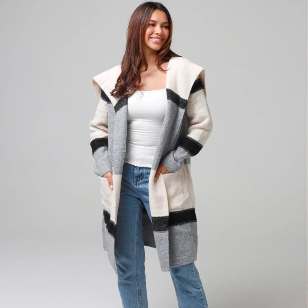 Isabella Long Cardi  Grey checks
