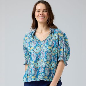 CAKE Tie Neck Blouse Folk Flowers