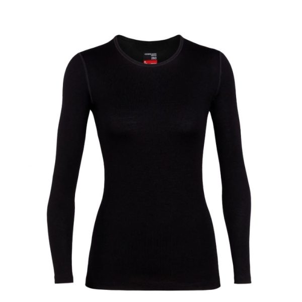 Icebreaker Women's 260 Tech Long Sleeve Crewe Black S24 SALE RRP $179.99